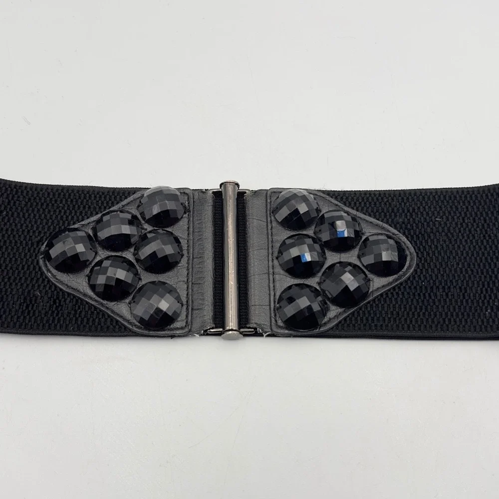 Aldo Black Wide Elastic Cinch Belt Faceted Studded Waist Belt Size P/S Goth Y2